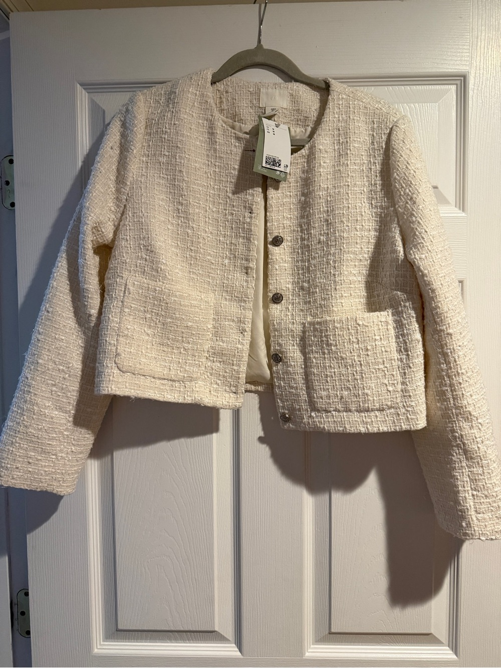 H&M Cream Textured Tweed Crop Jacket